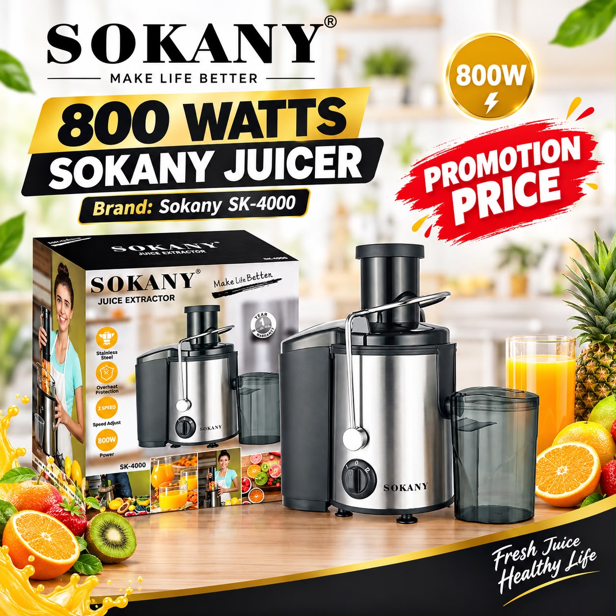 Sokany Electric Juicer Machine Sk-4000 multifunctional juicer for Fruits and vegetables Dual Speeds Centrifugal Juice Extractor High Juice Yield 800W Sokany juice extractor