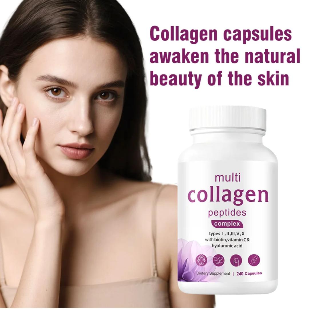 Multi Collagen Complex for Women – Types I, II, III, V, X with Biotin, Vitamin C & Hyaluronic Acid | 240 Capsules | Anti-Aging, Skin, Hair & Joint Support | Dietary Supplement