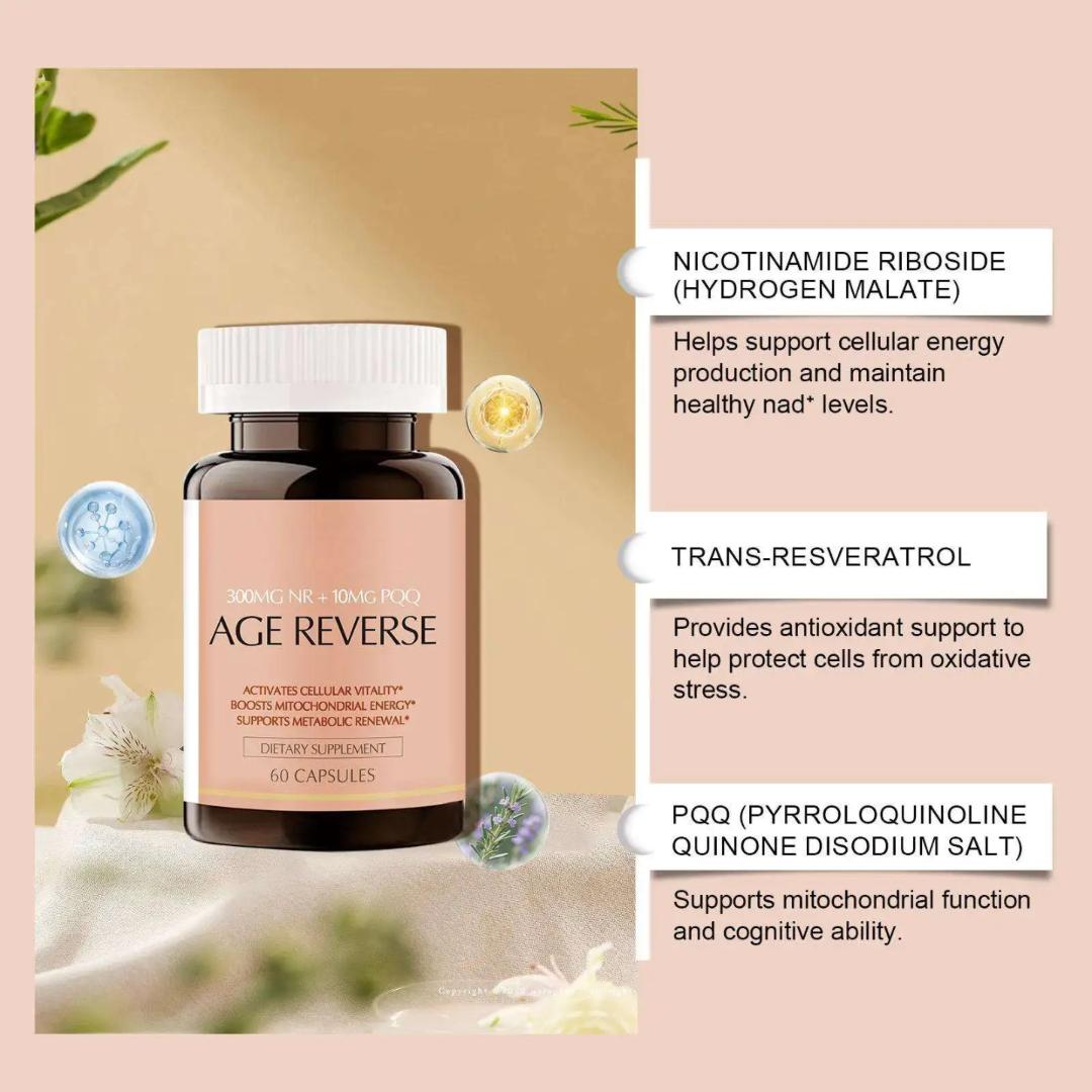Bushaid Age reverse NAD + Resveratrol - Anti-Aging Cell Booster, NAD+ Booster, Nicotinamide Riboside, Natural Energy & Cellular Health 60 capsules