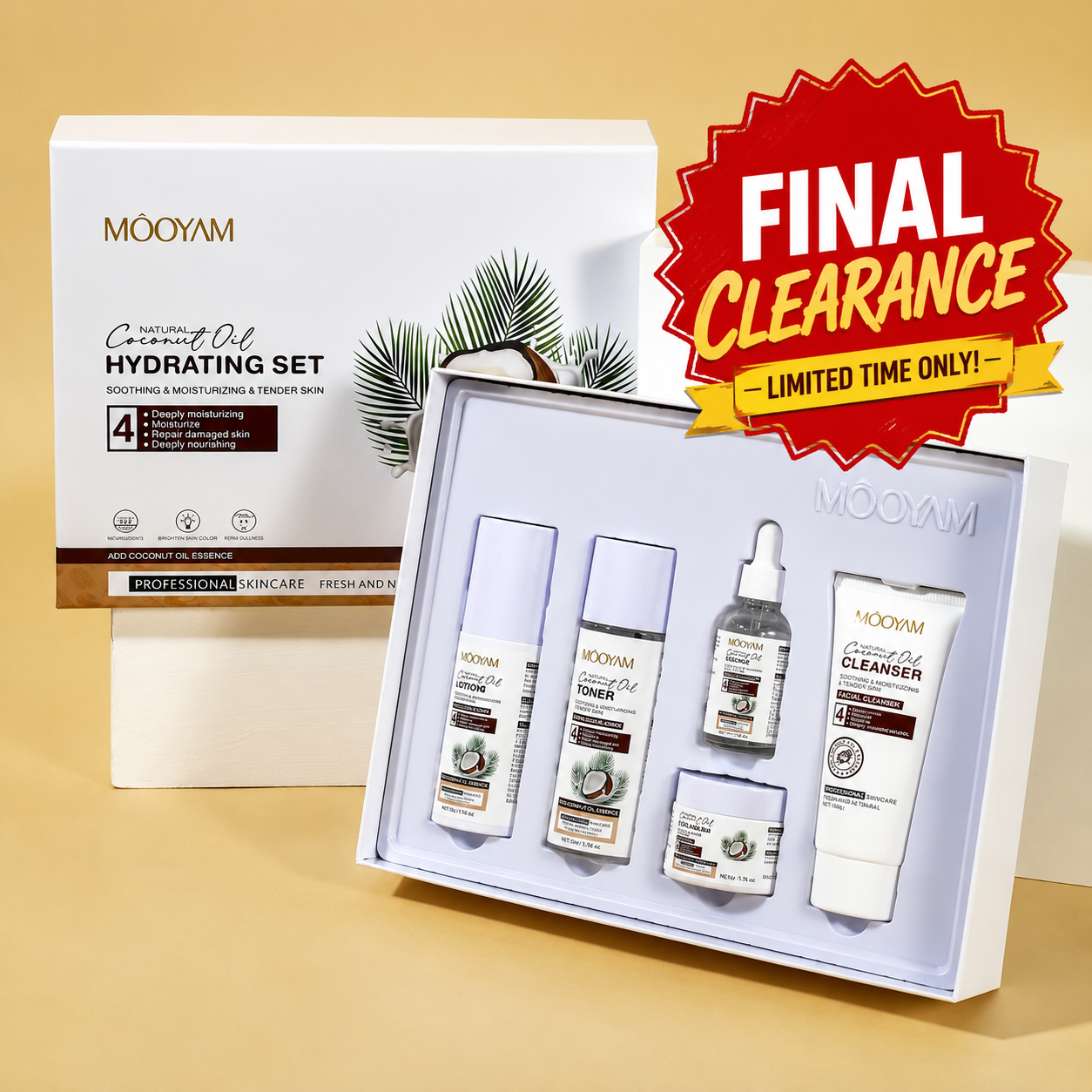 MOOYAM COCONUT OIL 5PCS SKINCARE SET - GLOWING SKIN, DEEP MOISTURIZING & REPAIR FACIAL KIT