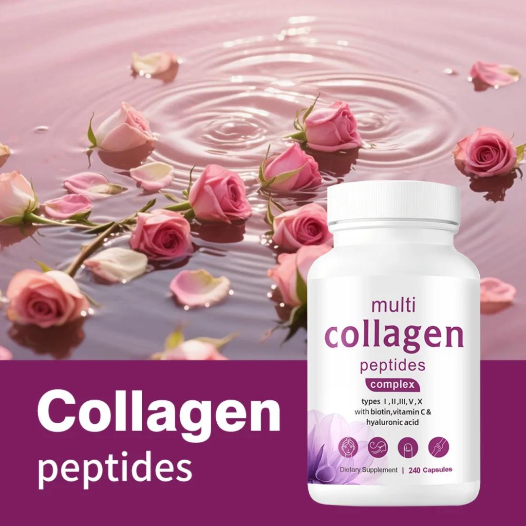 Multi Collagen Complex for Women – Types I, II, III, V, X with Biotin, Vitamin C & Hyaluronic Acid | 240 Capsules | Anti-Aging, Skin, Hair & Joint Support | Dietary Supplement