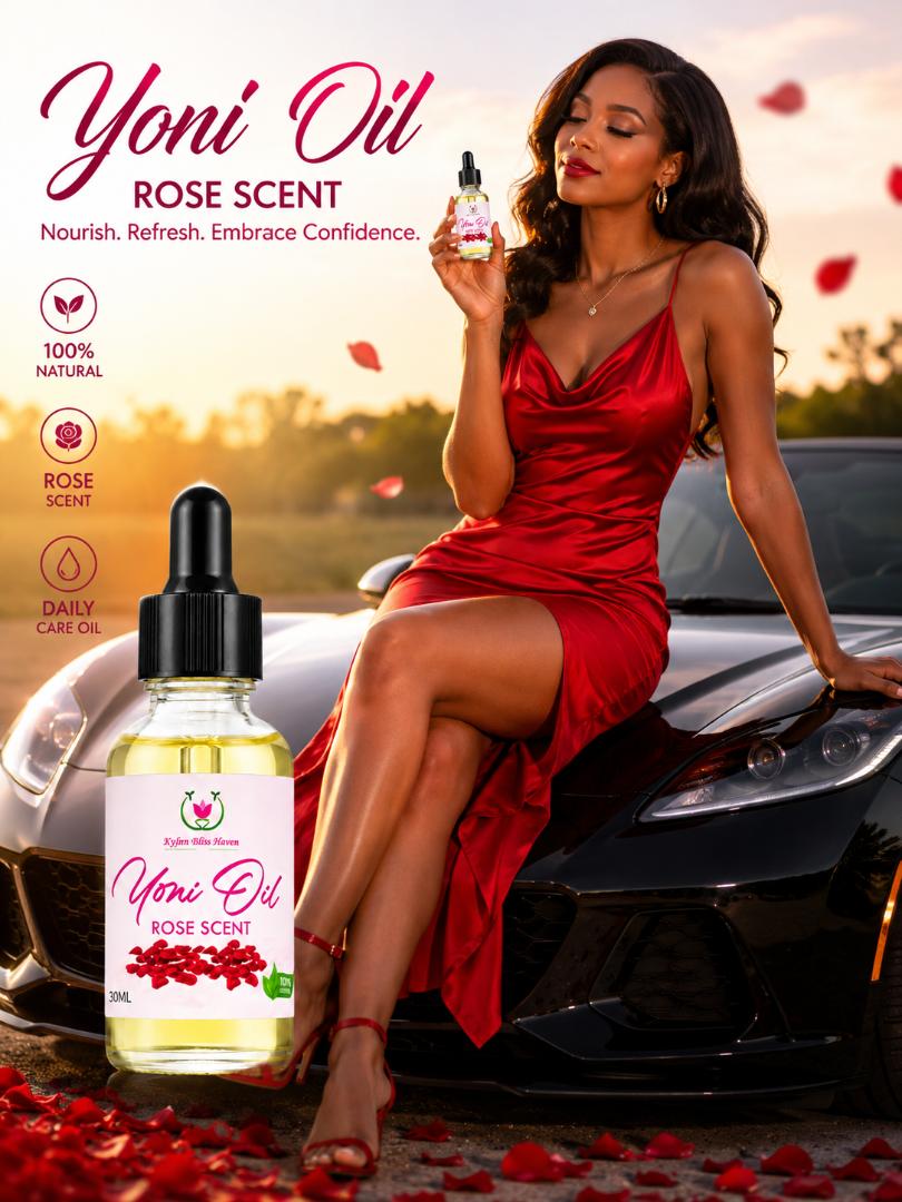 100% ORGANIC YONI OIL ROSE/LAVENDER SCENT – INTIMATE FEMININE CARE, PH BALANCING, ANTI-ODOR & DRYNESS RELIEF OIL (30ML)