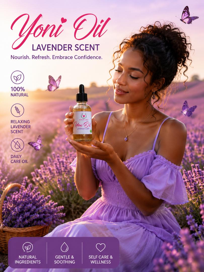 100% ORGANIC YONI OIL ROSE/LAVENDER SCENT – INTIMATE FEMININE CARE, PH BALANCING, ANTI-ODOR & DRYNESS RELIEF OIL (30ML)