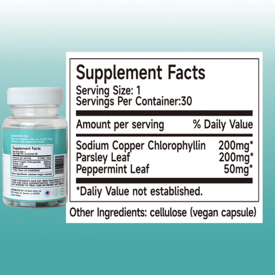 CHLOROPHYLL CAPSULES REMOVE BODY ODOR NATURALLY FRESH SMELLING BREATH FRESH SMELLING PRIVATE AREA (30 CAPSULES)