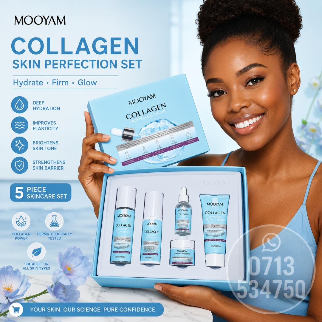 HYDROLYZED COLLAGEN FIRMING SKINCARE SET – 5-PIECE ANTI-AGING KIT FOR WRINKLES, ELASTICITY & YOUTHFUL RADIANCE (CLEANSER, TONER, SERUM, LOTION + CREAM)