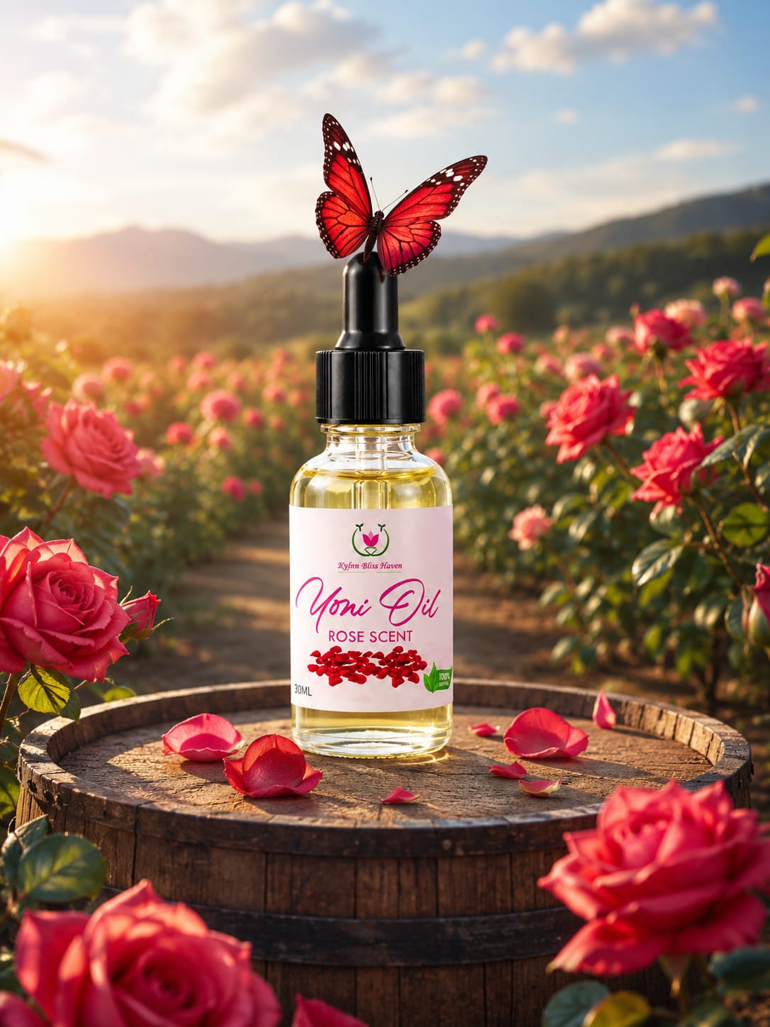 100% ORGANIC YONI OIL ROSE/LAVENDER SCENT – INTIMATE FEMININE CARE, PH BALANCING, ANTI-ODOR & DRYNESS RELIEF (30ML)