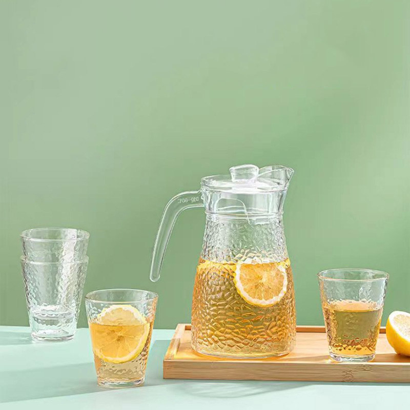 Set of 5pcs High Quality Lead-free Glass Cold Water Kettle and Cup Set 1PC  Glass Kettle 4PCS Cups Set Mixed Drinkware Sets (NO-40020)