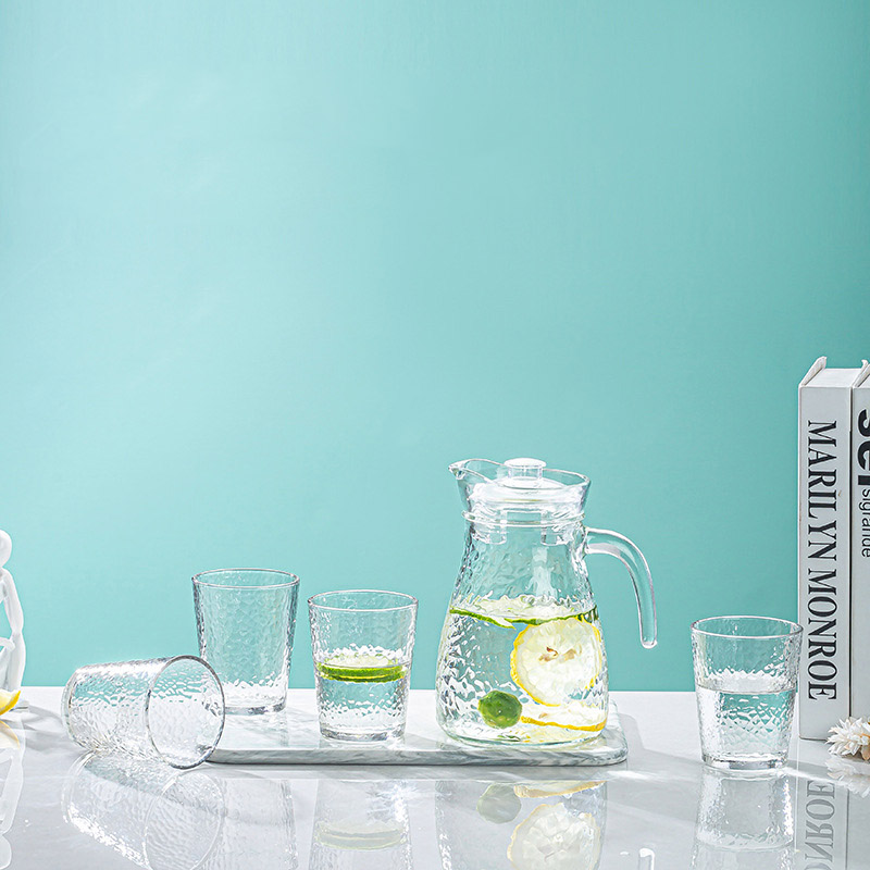 Set of 5pcs High Quality Lead-free Glass Cold Water Kettle and Cup Set 1PC  Glass Kettle 4PCS Cups Set Mixed Drinkware Sets (NO-40020)
