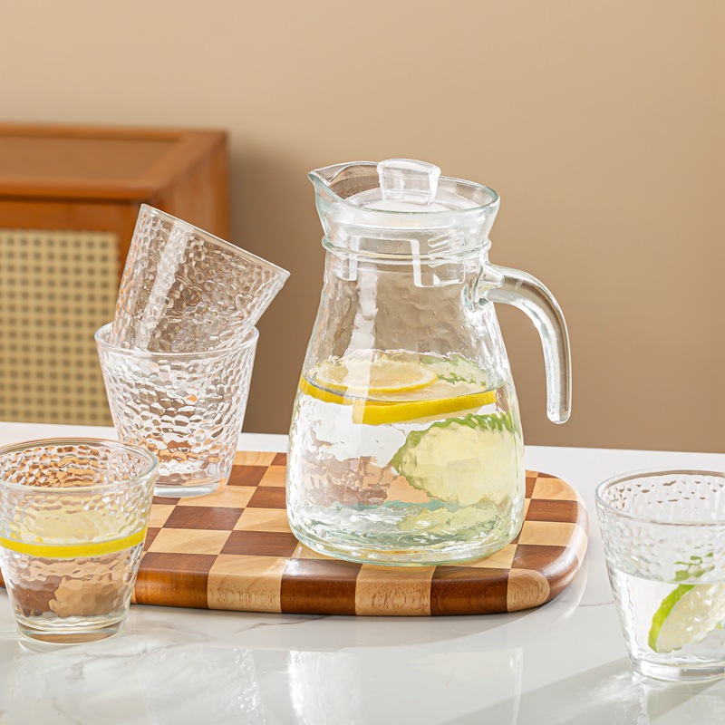 Set of 5pcs High Quality Lead-free Glass Cold Water Kettle and Cup Set 1PC  Glass Kettle 4PCS Cups Set Mixed Drinkware Sets (NO-40020)