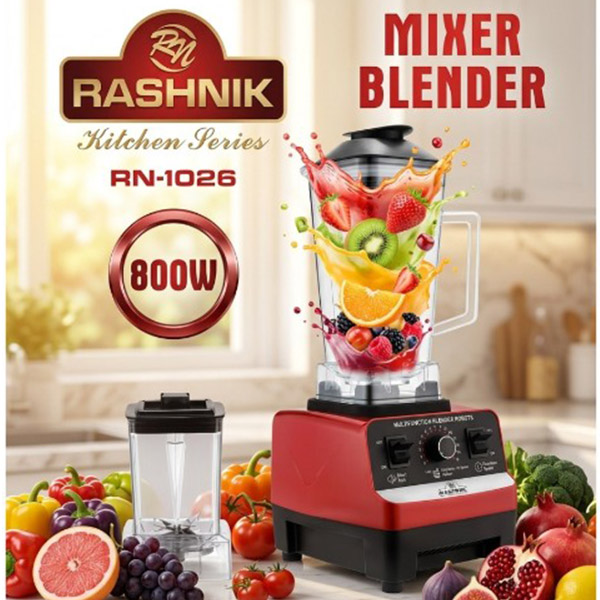 RASHNIK  RN-1026 800W 2L Professional Blender & Mixer with 2 Jars  Multi-Function Blender  High-Power Countertop Blender for Smoothies, Shakes & Juices
