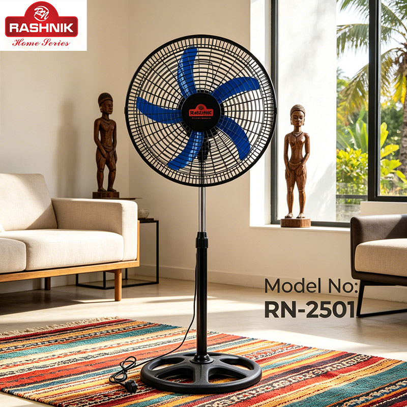 RASHNIK RN-2501 18INCH  3 Speed Control With Oscillating Function Stand  Fan Low Noise and Power Efficient Floor Fans （Fan blade color random）