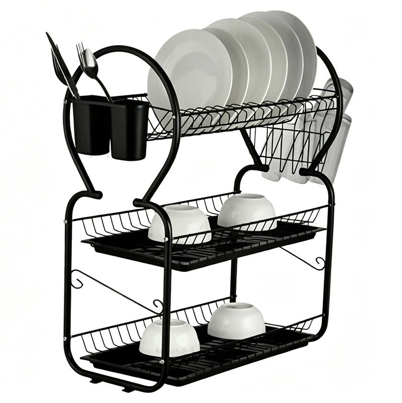Rashnik RN-1604B   22" 3-Tier Stainless Steel Dish Drainer Rack with Utensil Holder Dish Rack