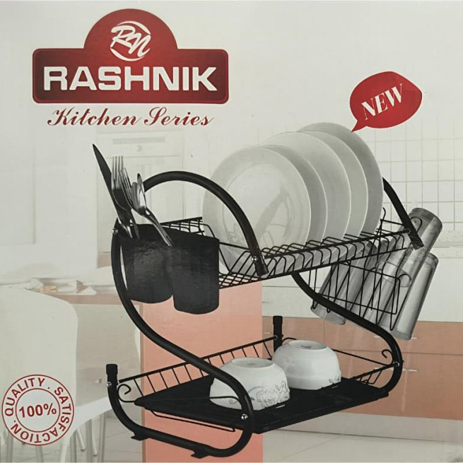 RASHNIK  1pc 16inch / 18inch 2-layer dish rack dish drainer drain rack stainless steel storage rack with utensils and glass holder kitchen tools (RN-1609/1610）