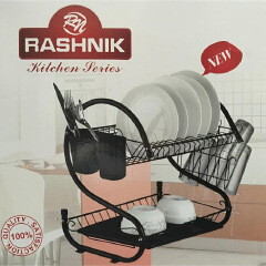 RASHNIK  1pc 16inch / 18inch 2-layer dish rack dish drainer drain rack stainless steel storage rack with utensils and glass holder kitchen tools (RN-1609/1610）