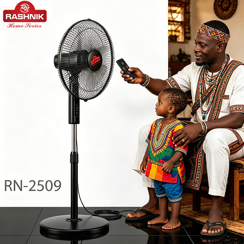 RASHNIK  RN-2509 16INCH  3 Speed Remote Control With Oscillating Function Stand  Fan Low Noise and Power Efficient Floor Fans