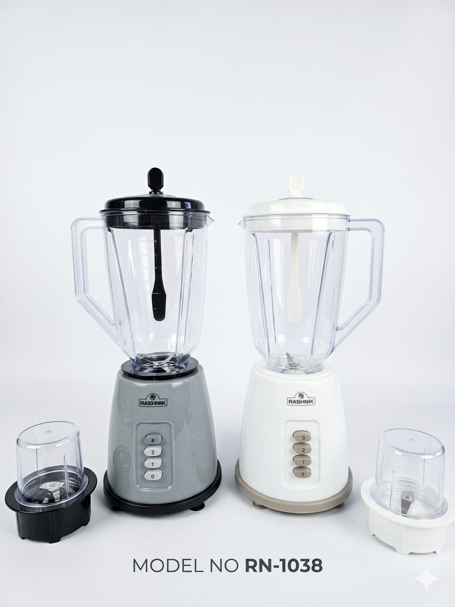 【On Sale】RASHNIK RN-1038   2 IN 1 Powerful  2 Speed Motor with Pulse Function Mixer Blender   Stainless Steel Blades for Quick Grinding