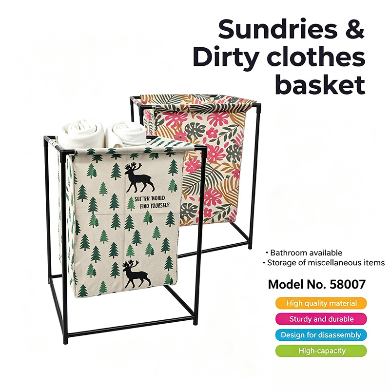 【Random Color】 1PC Foldable Metal Frame Laundry Basket, Large Capacity Waterproof Dirty Clothes Hamper, Detachable Fabric Sundries Storage Bin for Bathroom Bedroom （NO.58007）
