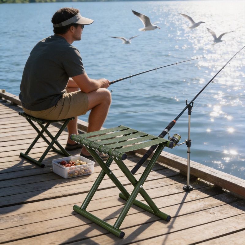 Portable Metal Folding Stool, Lightweight Collapsible Camping Mazar Chair, Compact Fold‑up Seat for Outdoor Camping Fishing Travel Hiking Queue