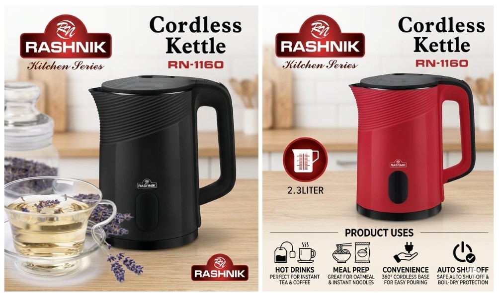 RASHNIK RN-1160  2.3L   1500W  Kettle Outer Layer High Grade Plasctic Inside Steel