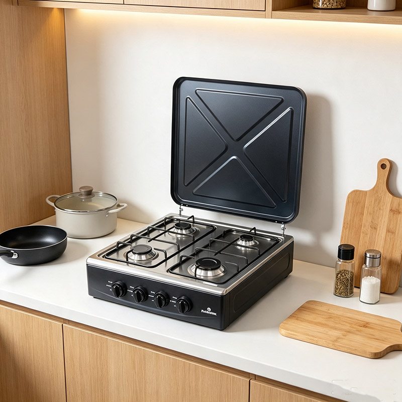 RASHNIK RN-4086 Stainless Steel Deluxe 4 Burner Table Top Gas Cooker Stove  Cooktop Gas Stove with External Protection Cover For Outdoor Usage 6.2 kw Power Can be used with LP Gas