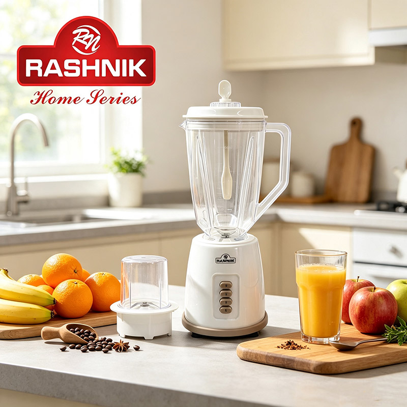 【New Arrival】RASHNIK RN-1038   2 IN 1 Powerful  2 Speed Motor with Pulse Function Mixer Blender   Stainless Steel Blades for Quick Grinding
