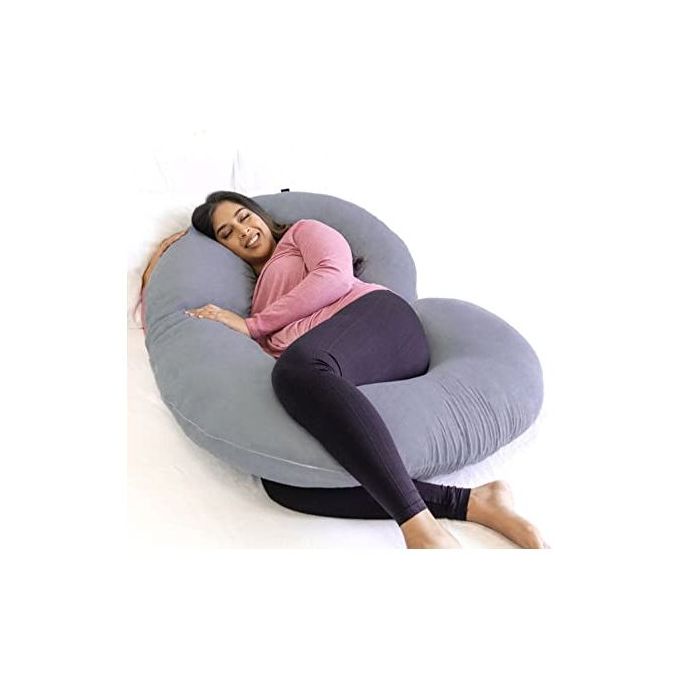 C Pregnancy Pillow - Grey Cotton Body-Hugging Design, 1 pc