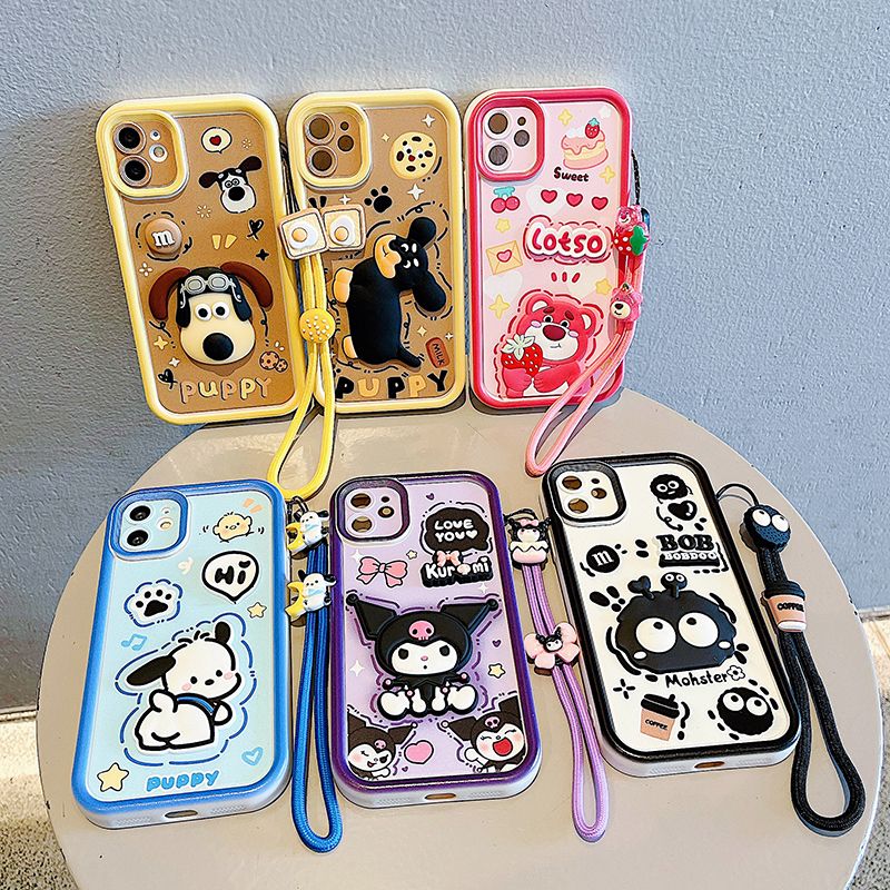 Cute 3D Cartoon Phone Case for Samsung Galaxy A37 A56 A36 A55 A54 A53 A52 A51 A50 A50S  A35 A25 A24 A23 A20 A16 A15 A12 A13 A14 with Lanyard, Soft TPU Shockproof Protective Cover with Wrist Strap