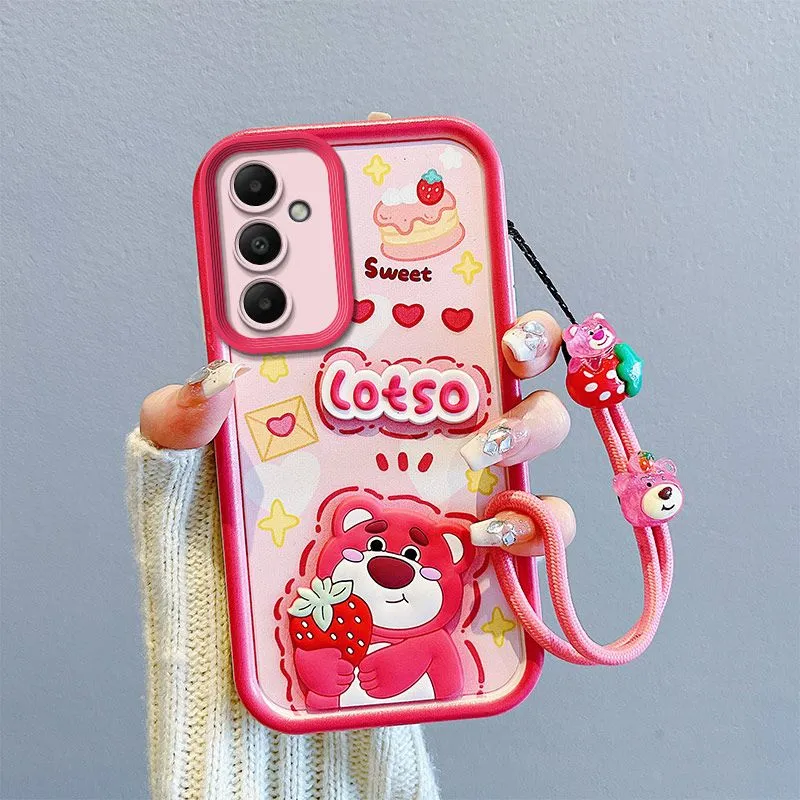 Cute 3D Cartoon Phone Case for Samsung Galaxy A37 A56 A36 A55 A54 A53 A52 A51 A50 A50S  A35 A25 A24 A23 A20 A16 A15 A12 A13 A14 with Lanyard, Soft TPU Shockproof Protective Cover with Wrist Strap