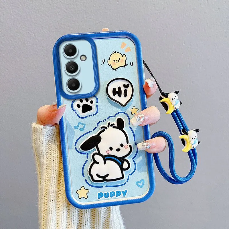 Cute 3D Cartoon Phone Case for Samsung Galaxy A37 A56 A36 A55 A54 A53 A52 A51 A50 A50S  A35 A25 A24 A23 A20 A16 A15 A12 A13 A14 with Lanyard, Soft TPU Shockproof Protective Cover with Wrist Strap