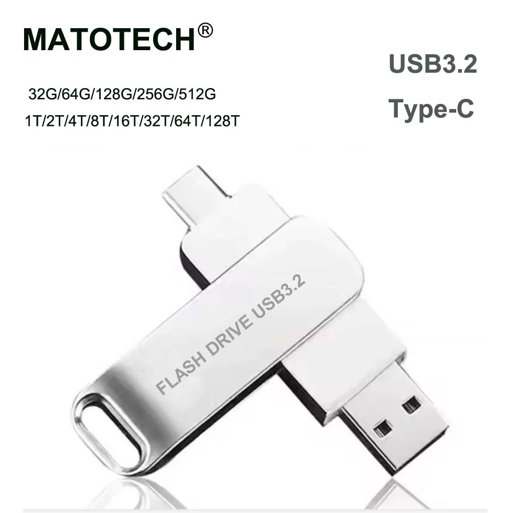 MATOTECH OTG 2in1 USB3.2 Type-C Flash Drive 32GB 64GB 128GB 256GB 512GB 1TB 2TB 4TB 8TB 16TB 32TB 64TB 128TB Disk Metal Pen Drive Stick U Disk Flashdisk Pendrive Silver