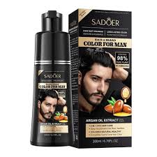 Black Hair Dye Shampoo for Men, 4-in-1 Black Hair Dye Shampoo with Argan Oil, Hair Colour Black for Grey Coverage, Beard Dyeing Men, Nourishing Hair Dye Shampoo with Plant Hair Colour, 200 ml