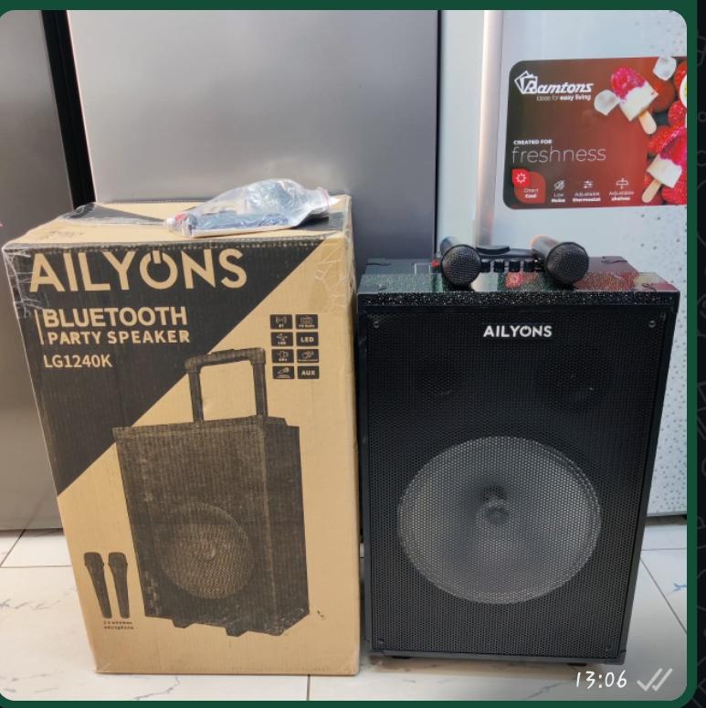 🔊 Ailyons 1240K Portable 12" Party Speaker | High-Power Wireless Trolley Speaker with RGB Flame Lights & Wireless Mic ✨