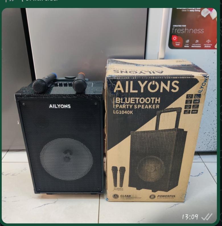 🔊 Ailyons 1040K Portable 10" Party Speaker | High-Power Wireless Trolley Speaker with RGB Lights & Wireless Mic ✨