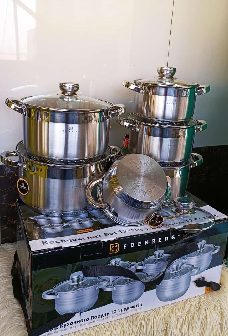 🥘 Edenberg 12-Piece Heavy-Duty Stainless Steel Cookware Set | Professional Culinary Excellence ✨