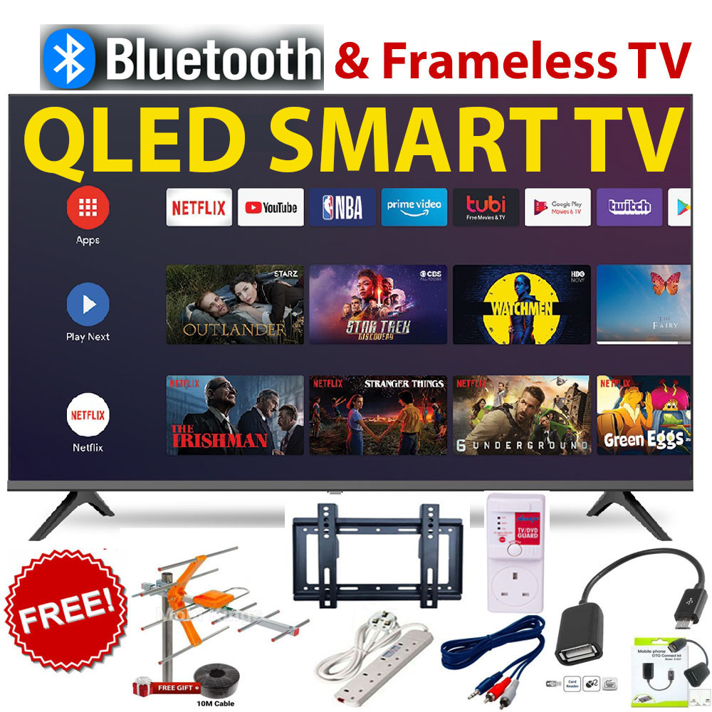 VITRON HTC 4300QFS 43" INCH QLED FRAMELESS/BLUETOOTH FHD SMART TV ANDROID TV NETFLIX ,YOUTUBE TELEVISION 43 INCHES , BUILT-IN WIFI, APPSTORE,1GBRAM,8GBROM,2 USB-PORTS,3 HDMI-PORTS+ FREE 6 GIFTS