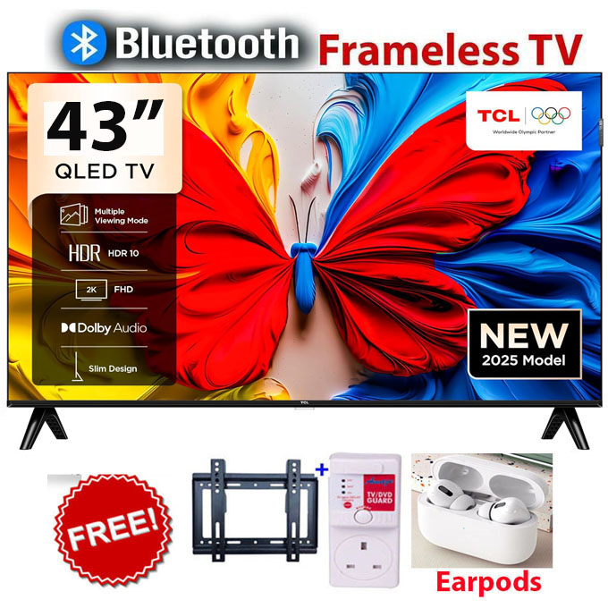 TCL 43S5K 43 Inch QLED Smart Google TV, Full HD Android Television, Bluetooth Connectivity, Inbuilt Wi-Fi, Dolby Audio, HDR10 Technology, Netflix, YouTube, Google App Store, HDMI, USB Ports+free gifts