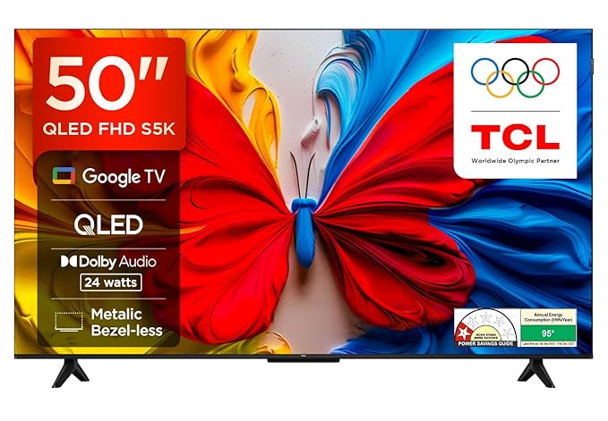 TCL 50" Inch QLED Google TV, Smart Full HD Android Television, Wi-Fi Enabled, Bluetooth Connectivity, Screen Mirroring, Netflix, YouTube, Prime Video, Dolby Audio, HDMI/USB Ports+SWIVEL 360 BRACKET