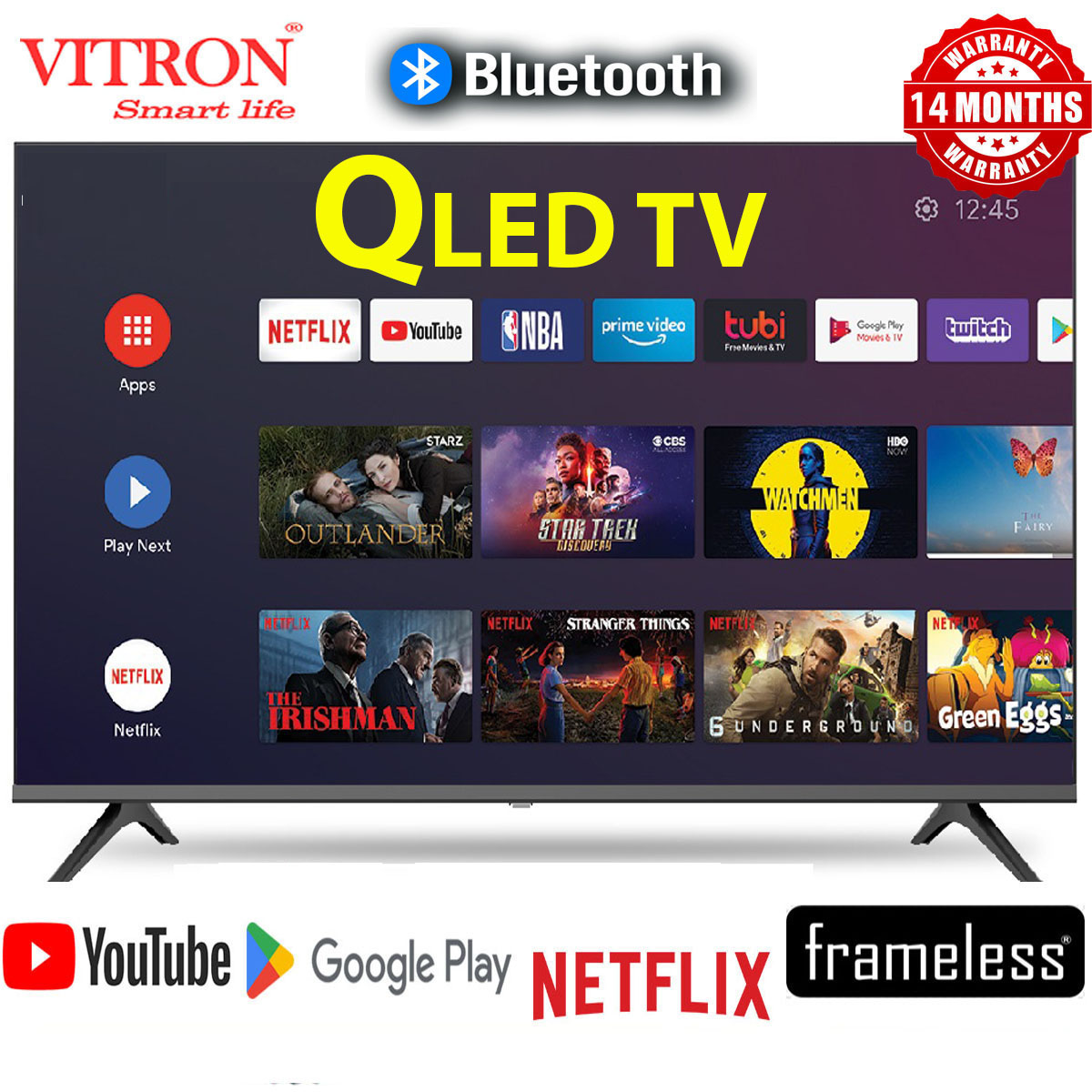 [2026 MODEL] VITRON HTC3288QS,32" inch QLED TV Frameless BLUEOOTH ENABLED Television Smart Android TV and Digital TV, Netflix, YouTube, WIFI Connectivity (14 MONTHS WARRANTY)+FREE 8 GIFTS