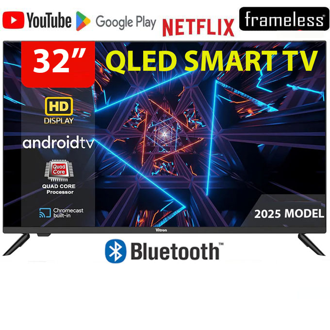 [2026 MODEL] VITRON HTC3288QS,32" inch QLED TV Frameless BLUEOOTH ENABLED Television Smart Android TV and Digital TV, Netflix, YouTube, WIFI Connectivity (14 MONTHS WARRANTY)+FREE 8 GIFTS