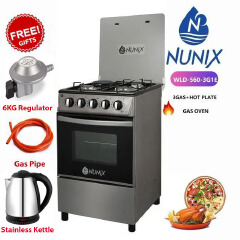 CLEARANCE SALE!!! Nunix Standing Gas Cooker 50x55, 3 Gas + 1 Electric Hotplate, Gas Oven+FREE 6KG REGULATOR+GAS PIPE+KETTLE