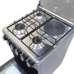 VOLSMART 50x55 Gas & Electric Cooker  3 Gas Jet Burners, Electric Hot Plate, Electric Oven, SILVER+FREE GIFTS