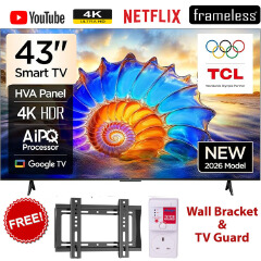 TCL V6D  43" Inch,FRAMELESS, 4K Ultra HD Smart LED Google/Android TV,Bluetooth-Enabled++FREE WALL BRACKET+TV GUARD+1 YEAR WARRANTY