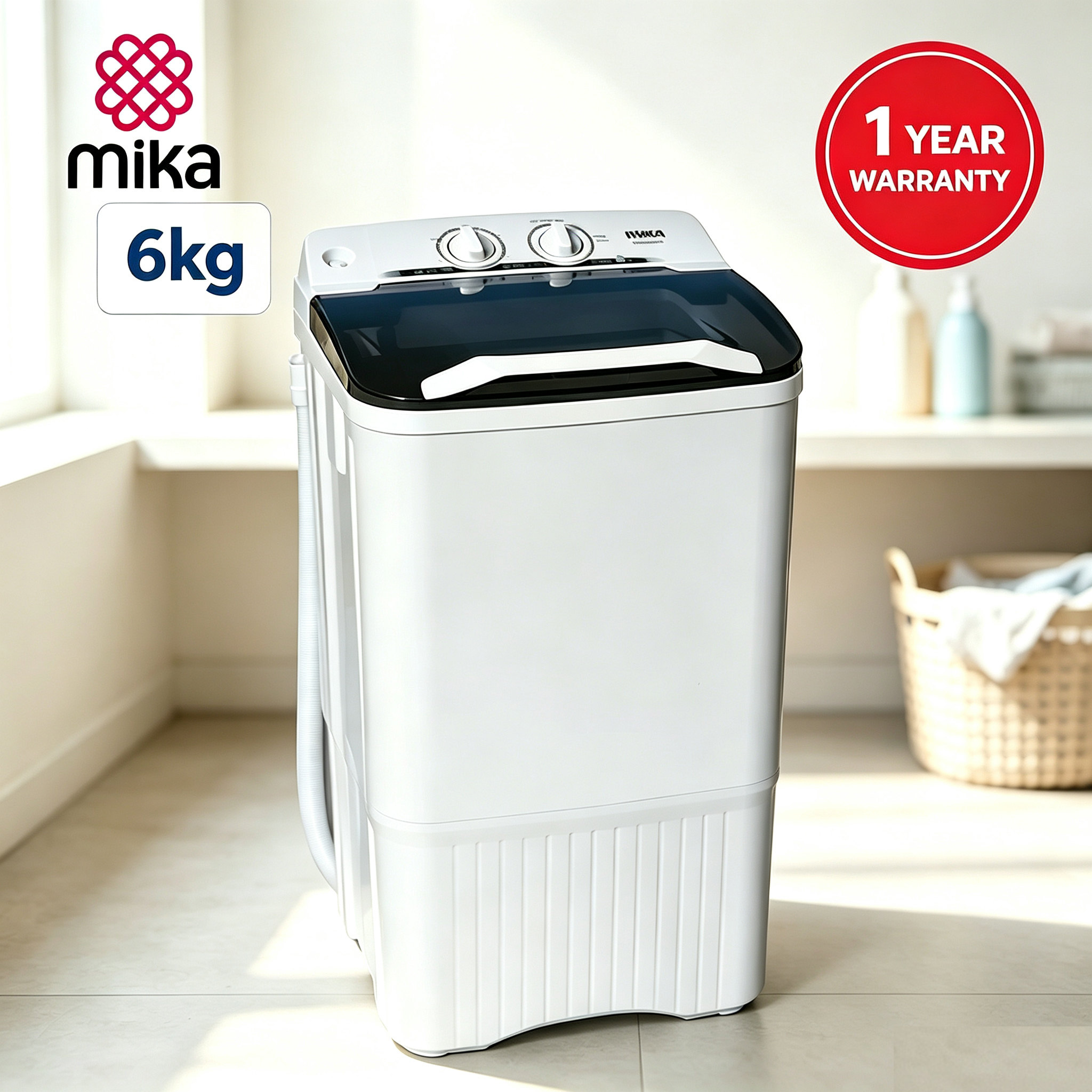 TODAY ONLY!!!! Mika Washing Machine 6Kg Semi Automatic Single Tub Top Load+1YEAR WARRANTY