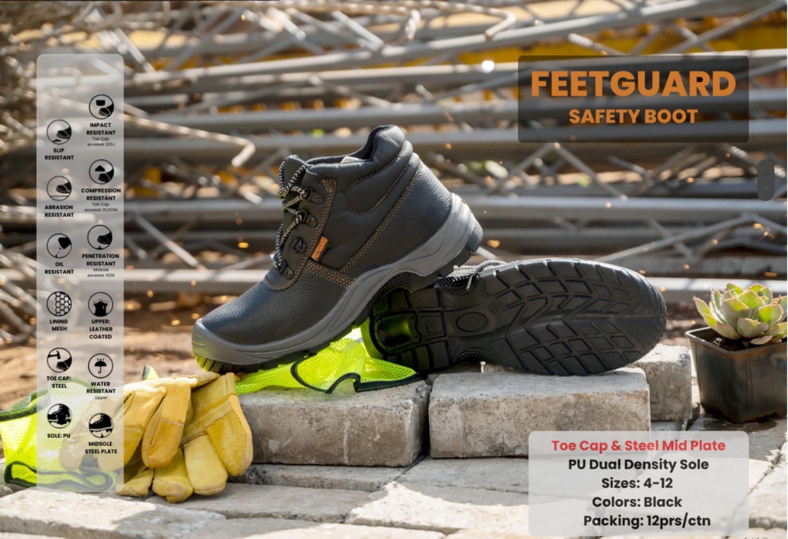 FLASH DEALS!!Leather Look Strong Build Industrial Safety Shoes – Steel Toe Work Boots, Slip-Resistant Protective Footwear, Solid Build  Construction Safety Boots for Men Comfortable All-DAY Comfort.