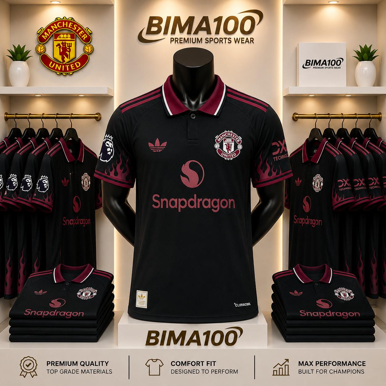 New Season 26/27 Football Jersey Featuring a Black Design With Red Flame-Like Accents On The Sleeves|Comfortable For Everyday Wear.