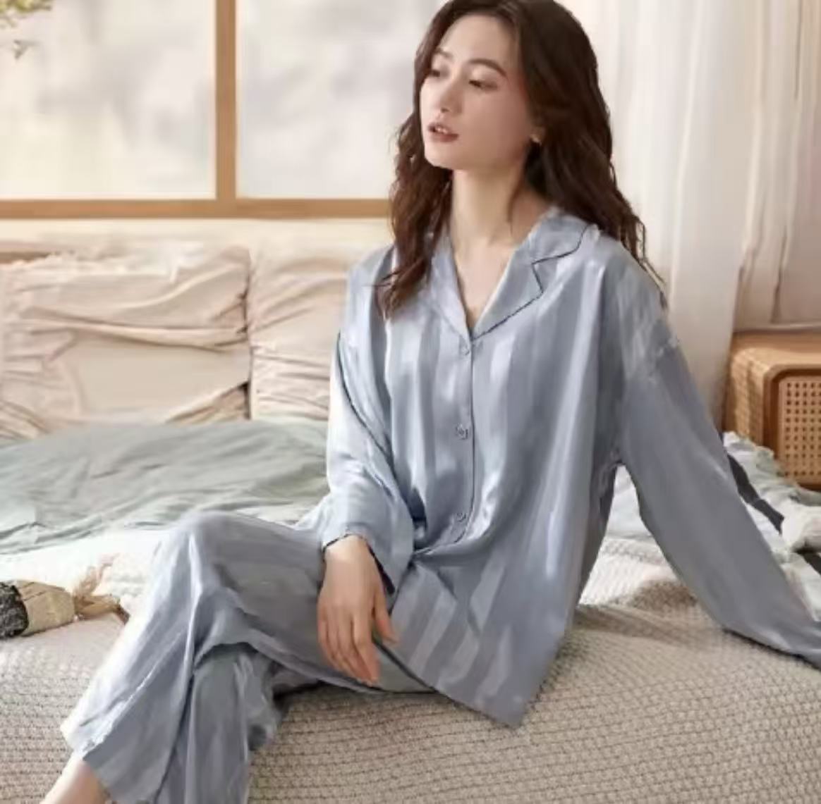 2026 Pajamas Women Loose Thin Simple Ice Suit Advanced Sense Women's Sleepwear Pajamas of Summer Home Wear