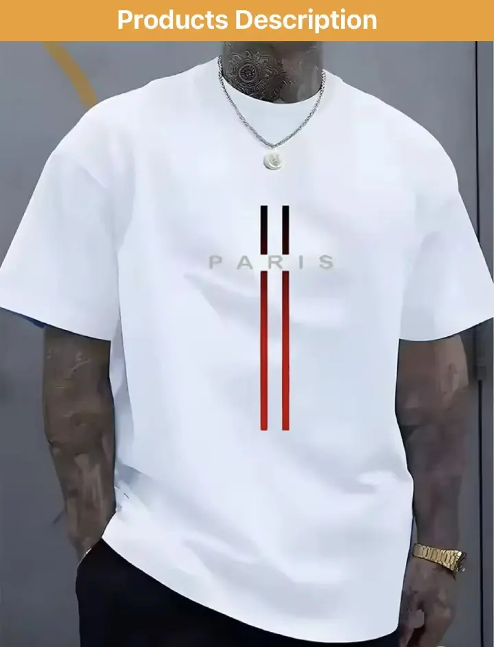 2026 Men's Summer Casual Printed Short-Sleeved Loose T-Shirt Breathable Plain Round Neck Knitted Fabric 260 Grams Weight