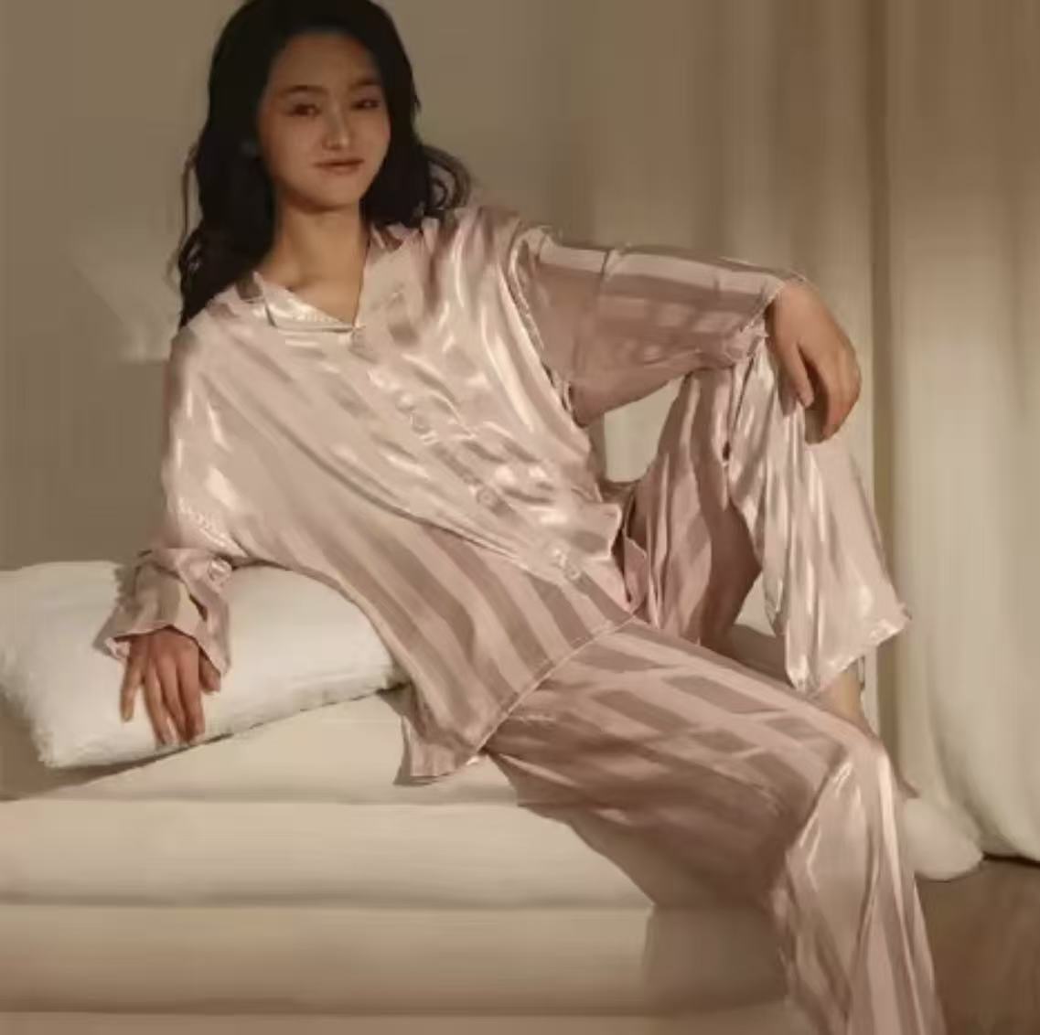 2026 Pajamas Women Loose Thin Simple Ice Suit Advanced Sense Women's Sleepwear Pajamas of Summer Home Wear