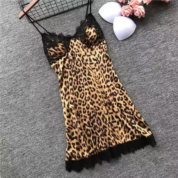 Fashionable Summer Leopard Print Ice Silk Pajamas Set for Women Four-Piece Home Wear Woven with Nonwoven Method Full Charm