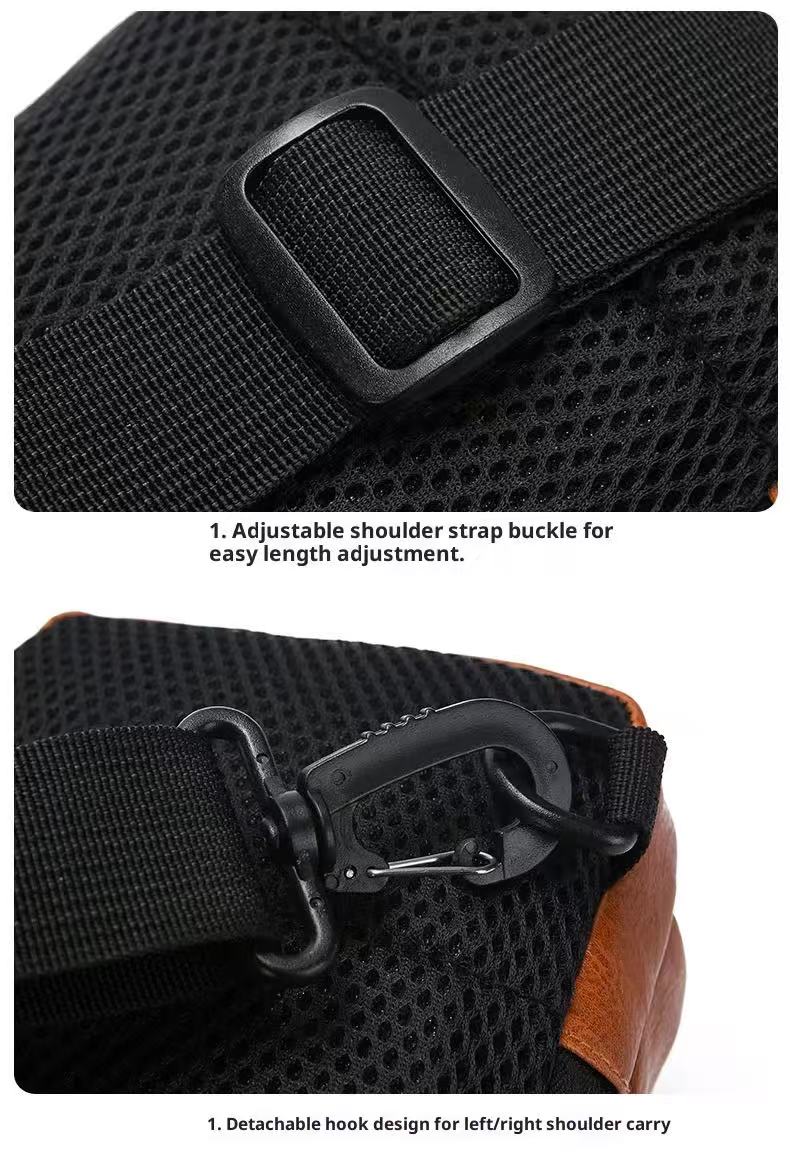 Large Capacity Men Sling Chest Bag Anti-Theft Combination Lock External USB Charging Port Leather Crossbody Shoulder Hand Bag Fit 7.9 Inch IPad Mini For Travel Hiking